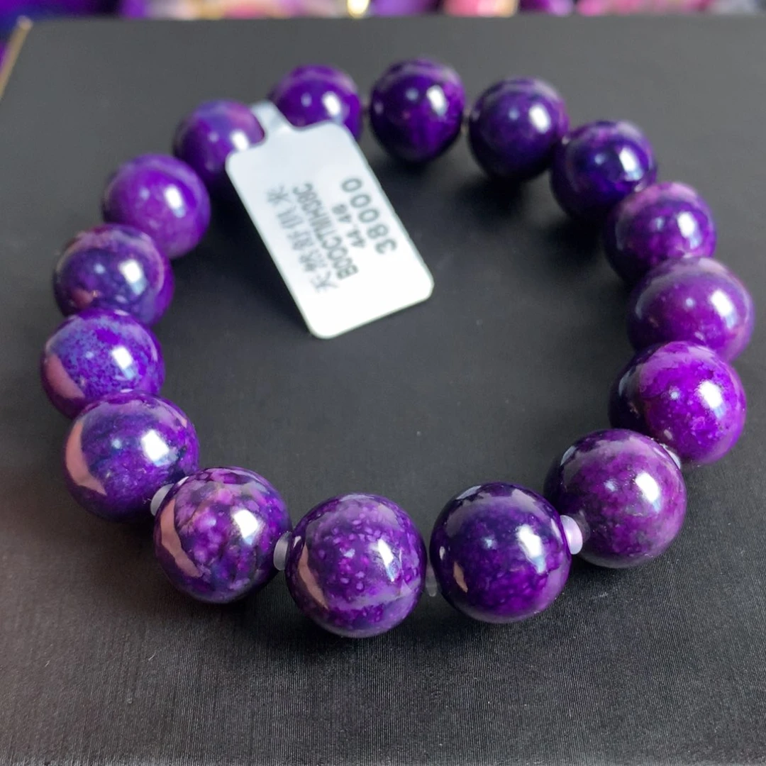 苏纪石（舒俱来）未镶嵌夜樱蓝紫幻彩冰种手串12+