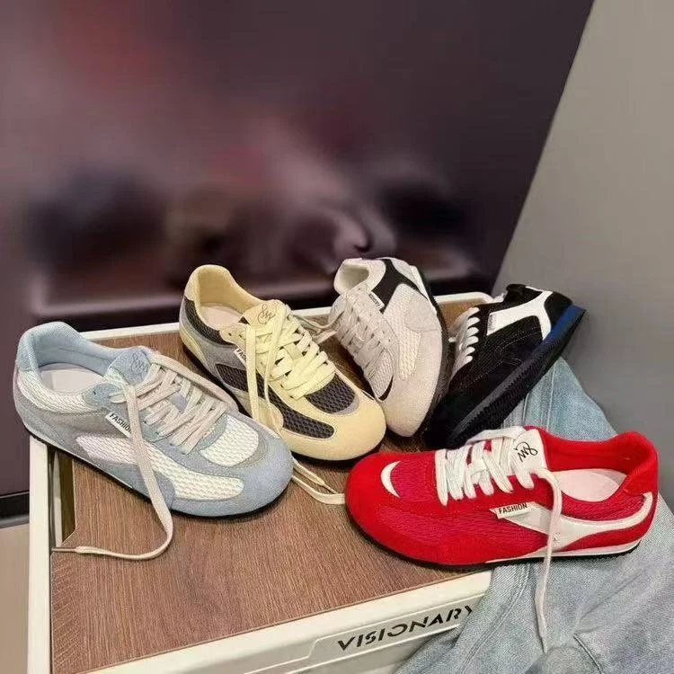 【透气网面真皮德训】复古百搭拼色系带休闲鞋德训鞋夏季时尚