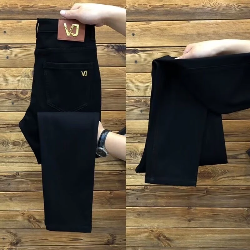 2025秋季高端黑色牛仔裤男士新款修身潮流小脚裤轻奢弹力直筒裤子