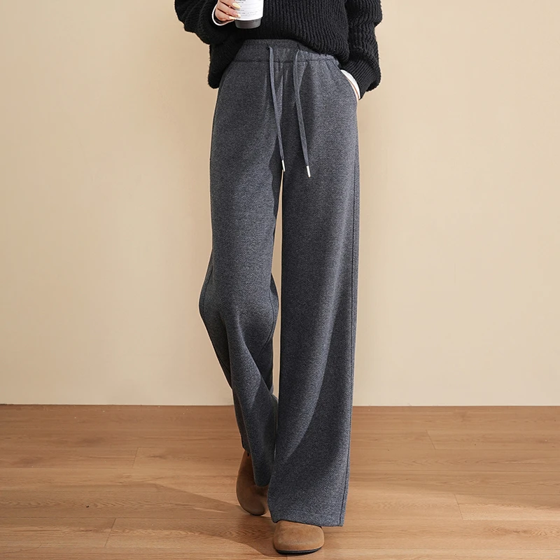 正品高端羊毛呢阔腿裤女秋冬2024新款垂感高腰时尚百搭加厚直筒裤