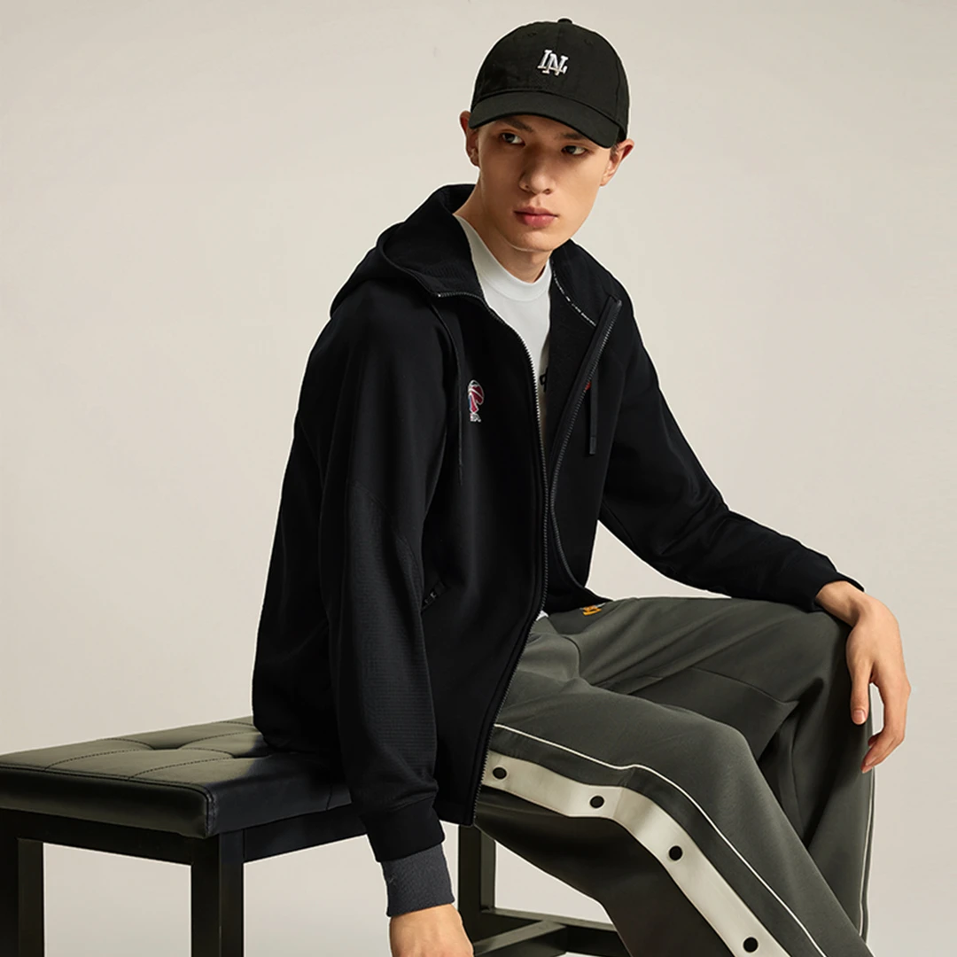 李宁CBA专业篮球系列男子宽松开衫连帽卫衣AWDU525