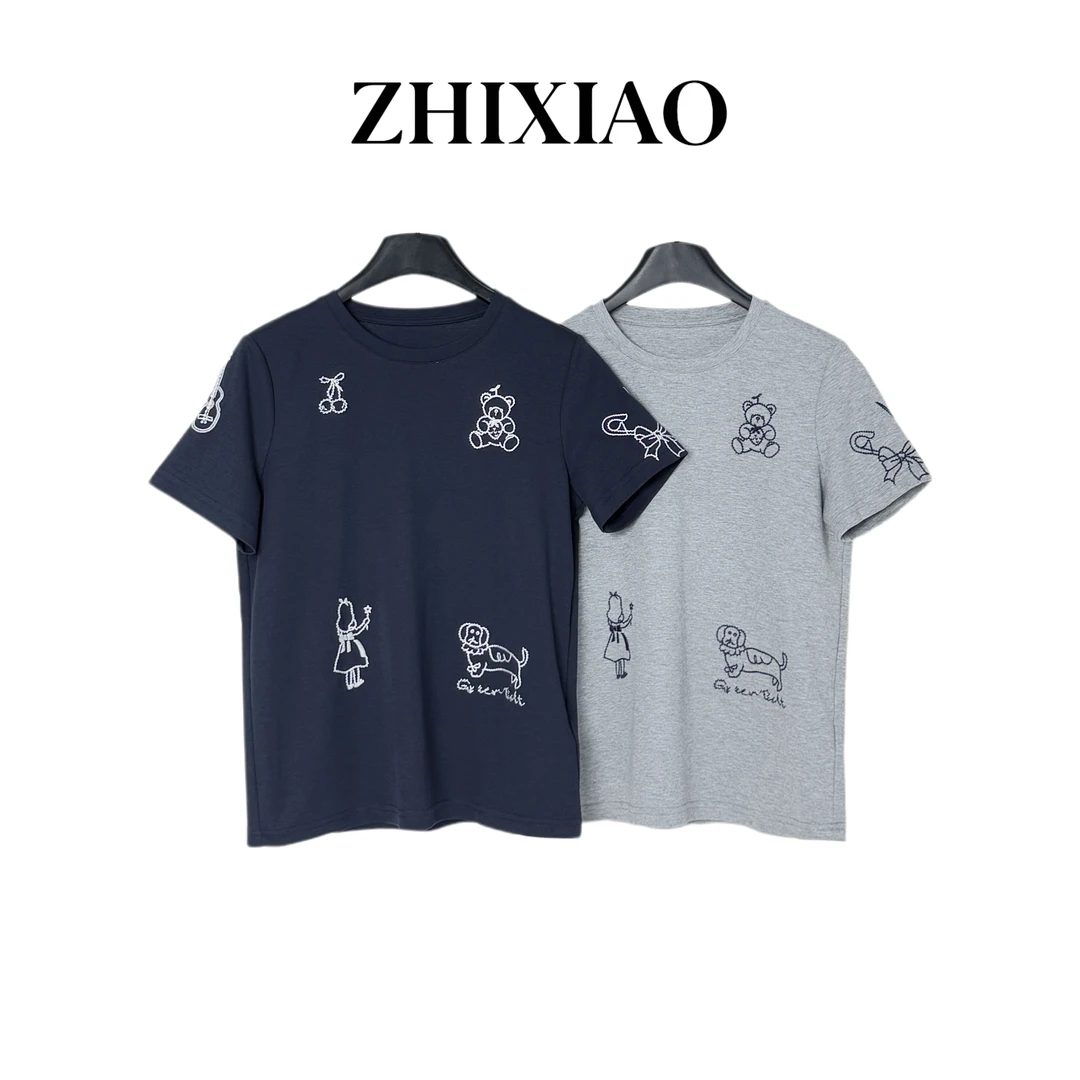 【ZHIXIAO】夏季新款：绣花短袖上衣25003-1