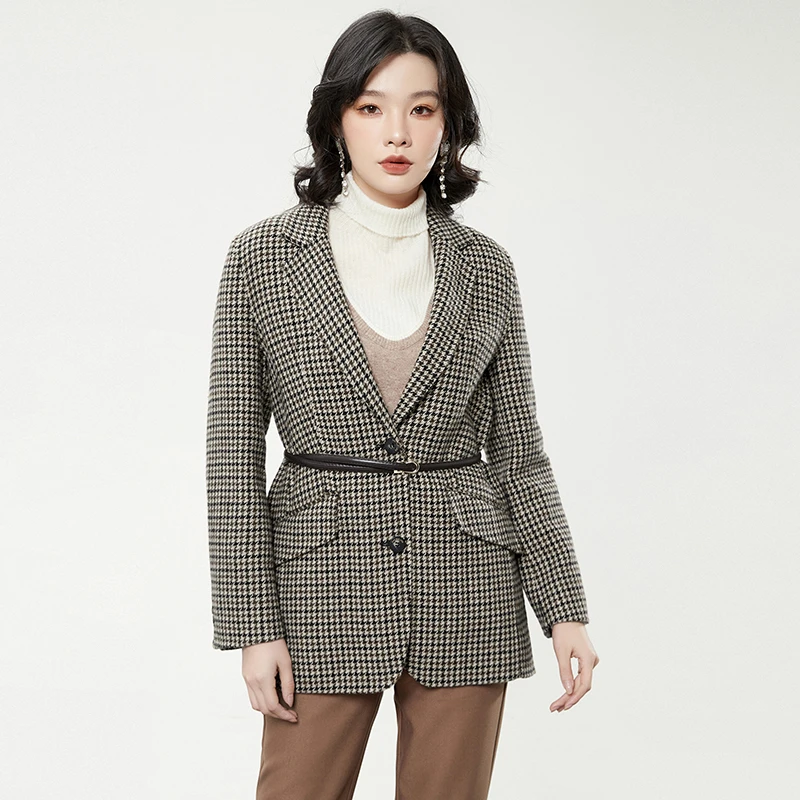 44OU1E0002格纹双面尼毛呢外套大衣女2024冬