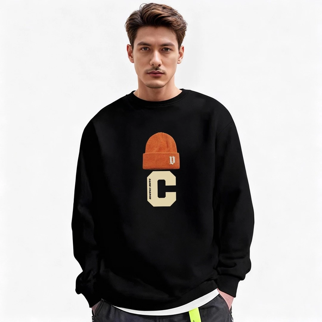 仓石一树春秋冬款印花圆领卫衣男士简约时尚百搭加绒情侣装上衣服