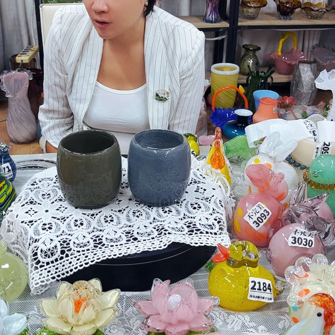 2个烛杯 家悦琉璃工艺品不完美