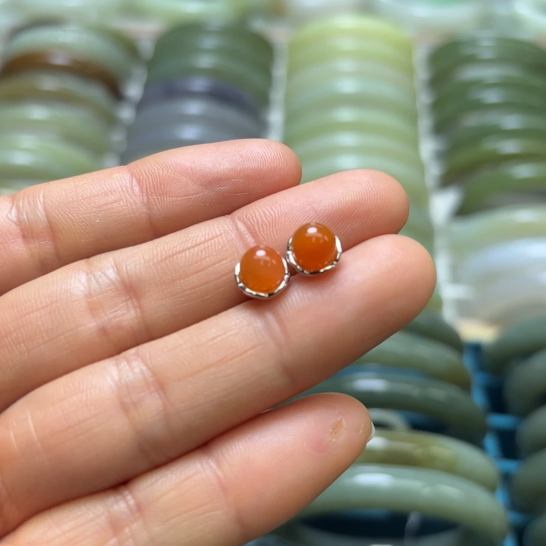 和田玉耳饰银S925镶嵌浅*