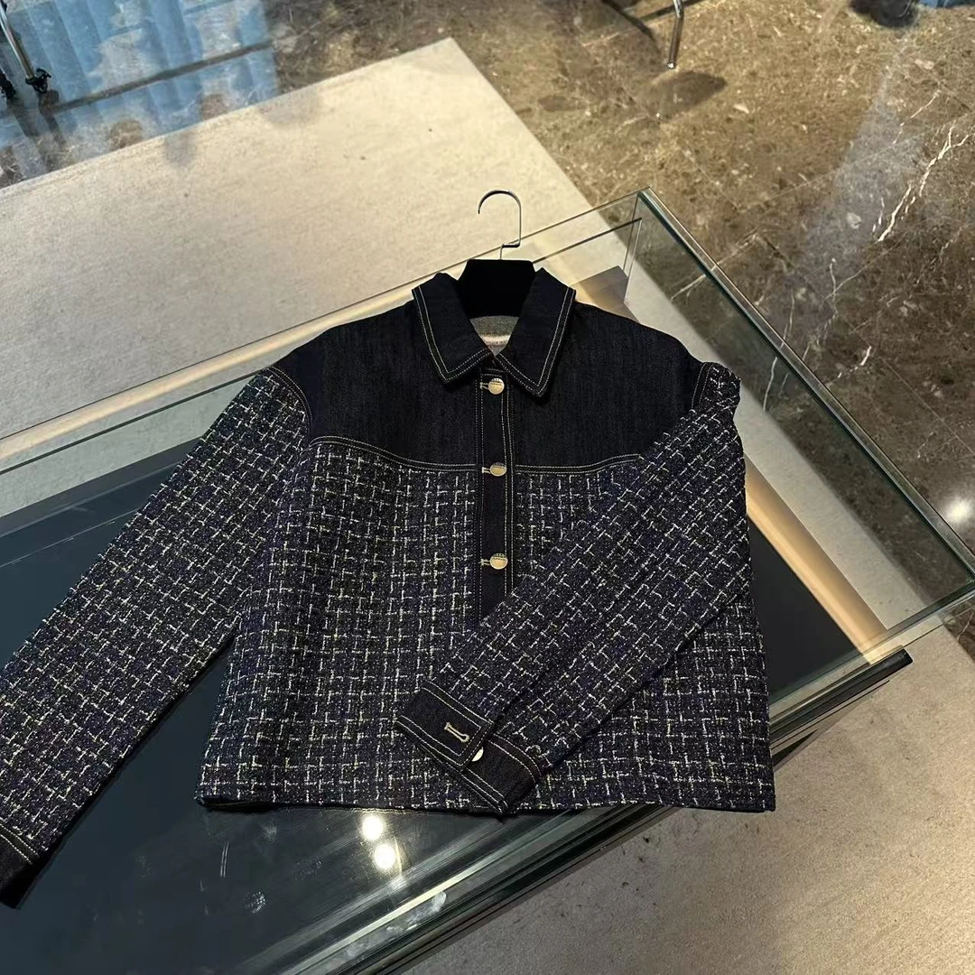 百搭牛仔粗花呢牛仔外套 J000168