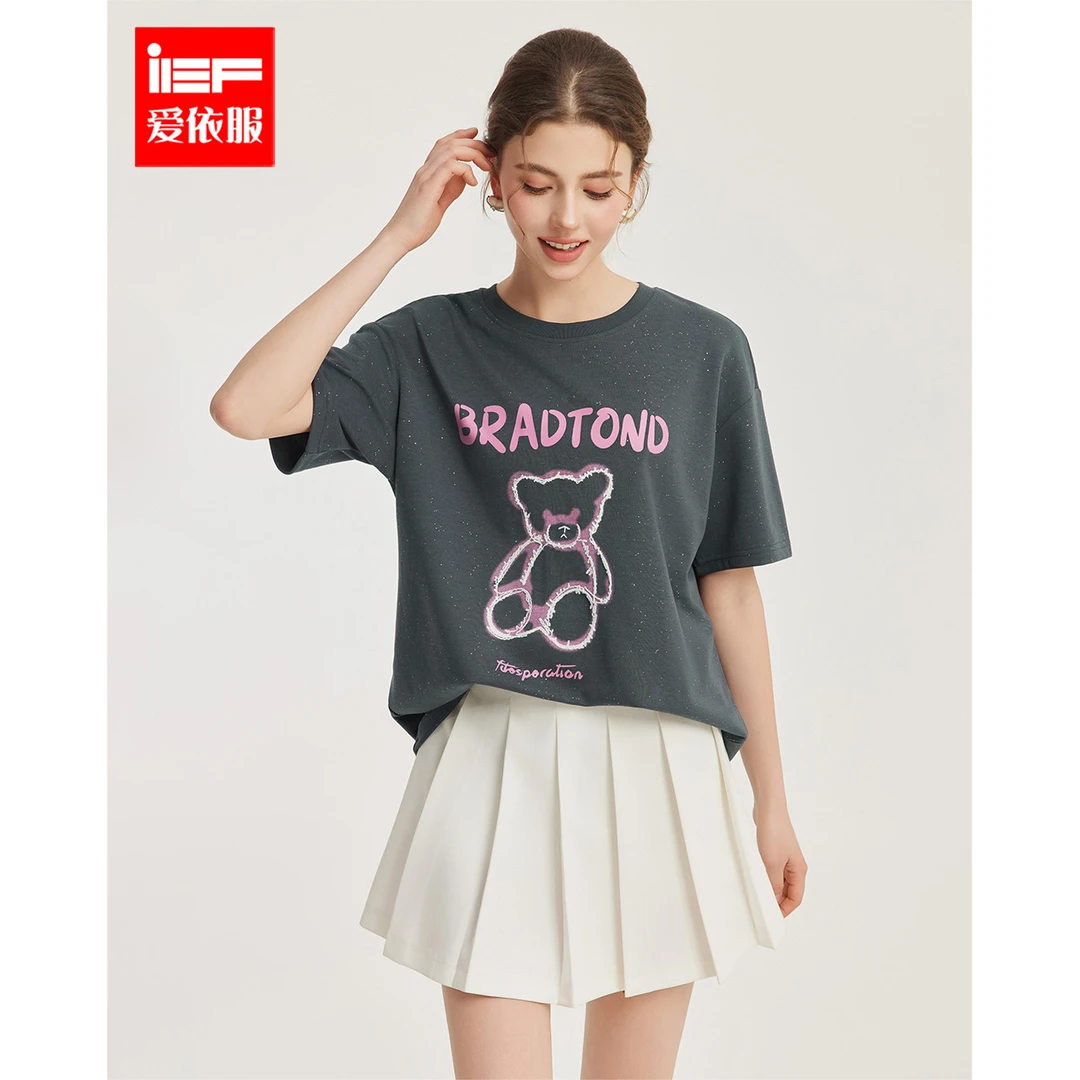 IEF/爱依服上衣2025春季新款美式时尚小众印花宽松中T恤欧若风