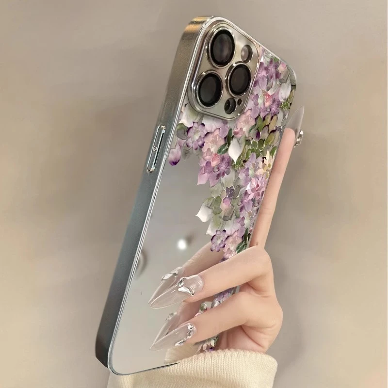 玫瑰花园适用于苹果16手机壳iPhone15promax女款电镀镜面镜头全包