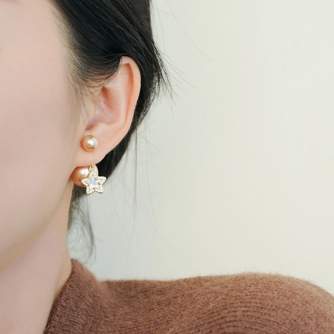 铜合金耳饰 2025新款香槟金色五角星耳环女cd家耳钉星星