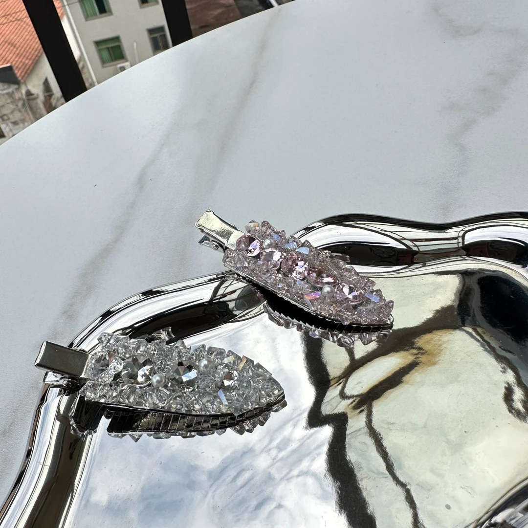 B27头饰发饰2025新款森系气质水晶发夹边夹侧边一字夹女额刘海夹