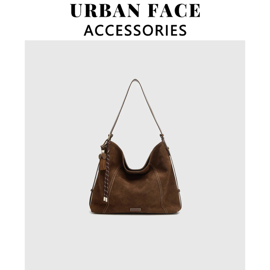 URBAN FACE流浪包麂皮绒托特包女2025新款大容量单肩斜挎包上课包