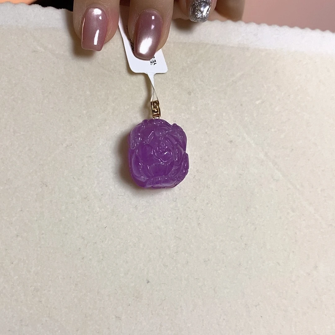 18K紫锂辉高冰收藏级吊坠18K金镶嵌锂辉石