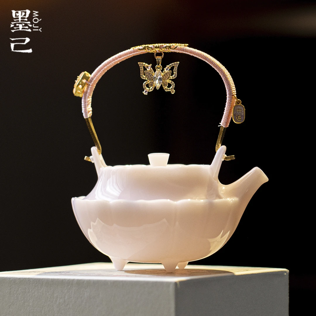 墨己陈国钦大师作品精工粉色璞玉提梁壶功夫茶具家用球孔过滤茶