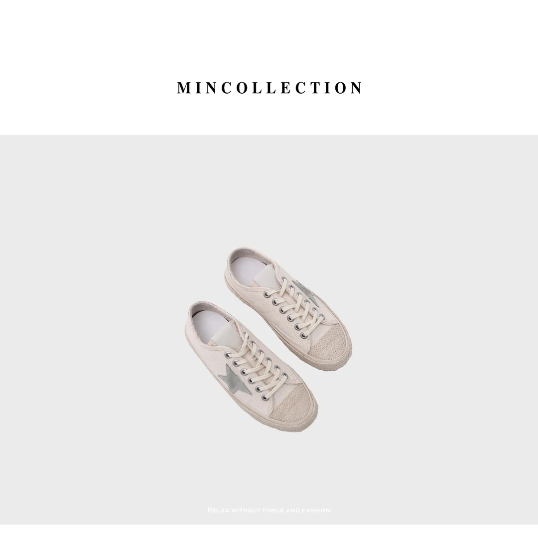DE Mincollection麻绳编织渔夫星星鞋百搭系带平底帆布休闲鞋