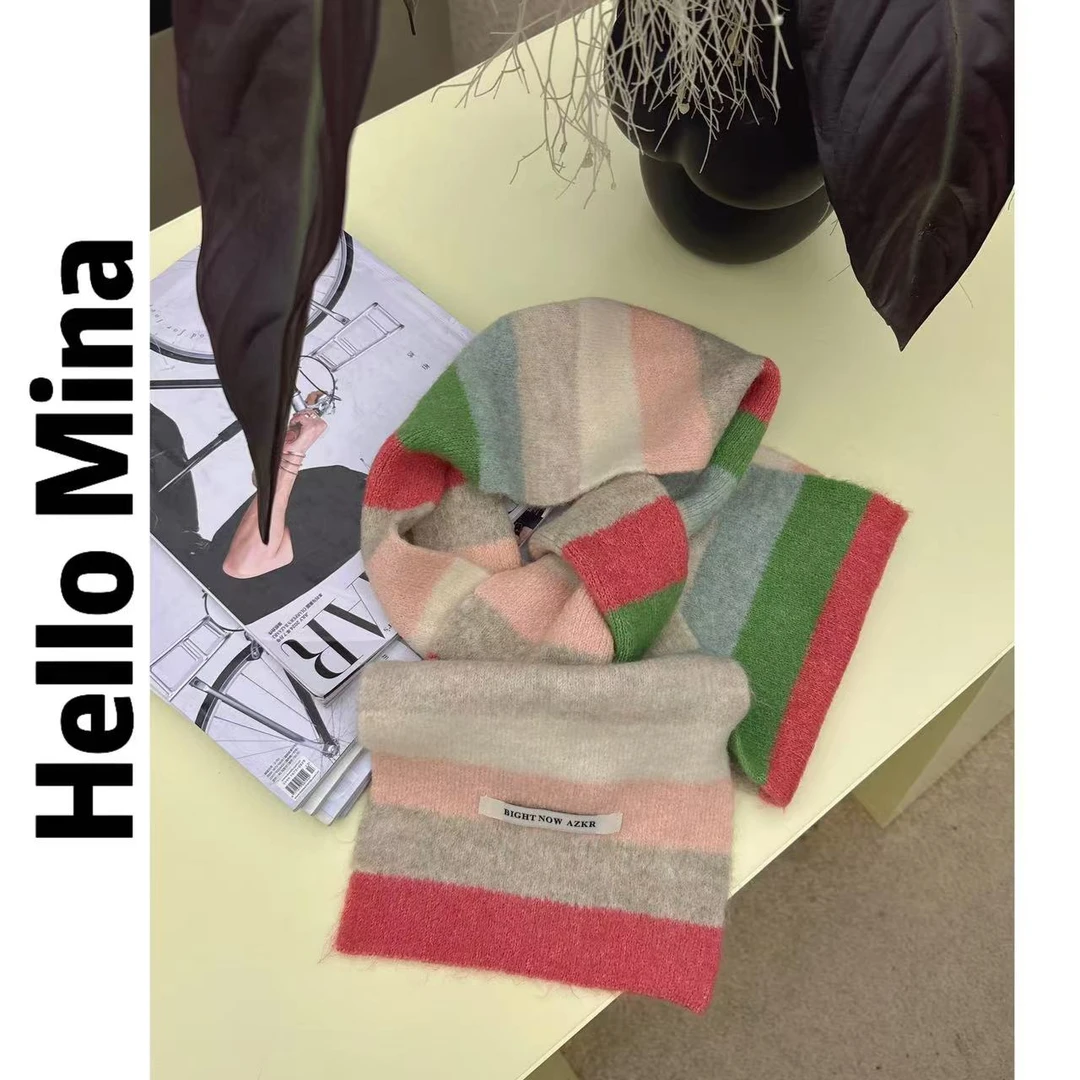 3908东大门彩虹色系针织围巾