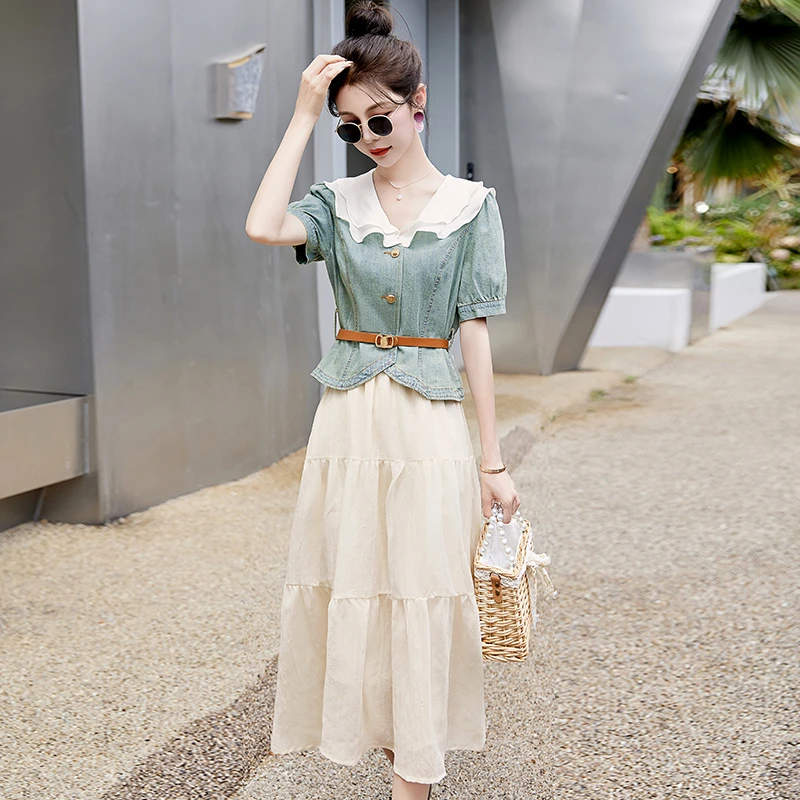小香风牛仔女2025夏季新款高级感气质小清新收腰连衣裙