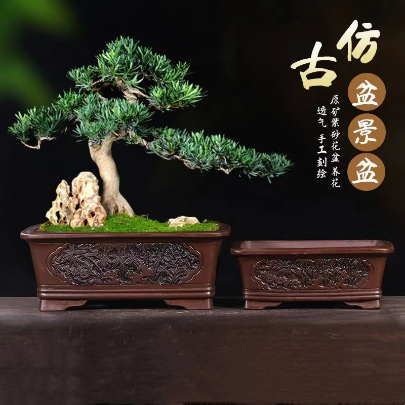 紫砂长方形花盆大号马槽花盆大口径盆景种树花盆陶瓷花盆