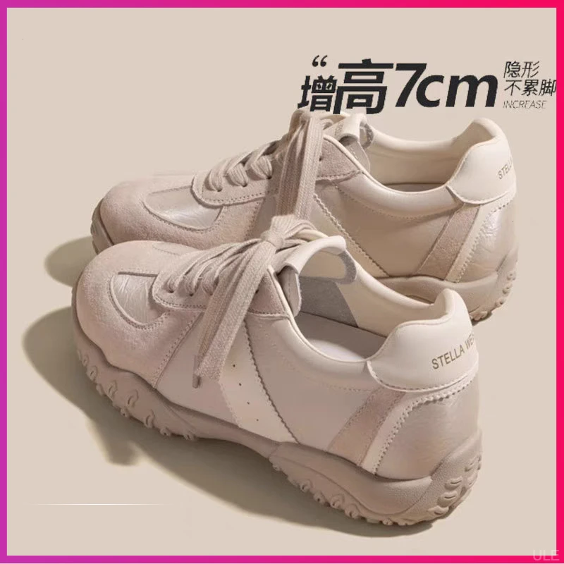 7CM内增高~真皮厚底德训鞋女2025春夏新款休闲运动鞋小白鞋阿甘鞋