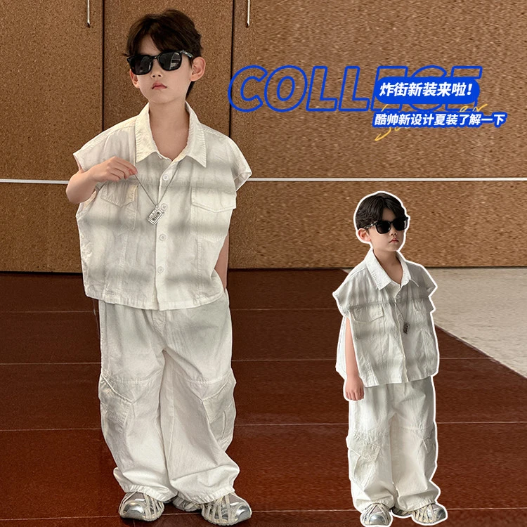 HY2579-男童夏款2025新款儿童小男孩夏季衬衫长裤休闲两件套