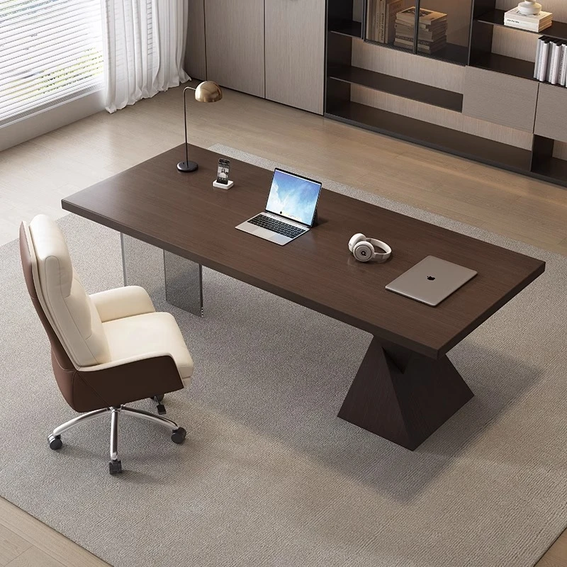 意式极简书桌书房家用轻奢高级感电脑桌亚克力客厅实木创意办公桌