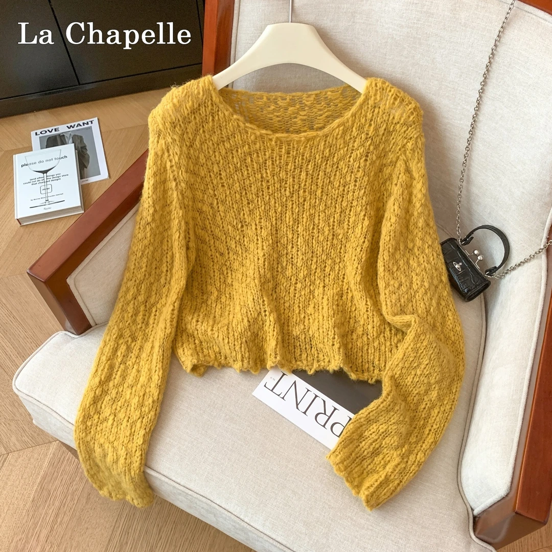 拉夏贝尔韩系慵懒风洋气短款针织毛衣女秋冬新款百搭宽松显瘦上衣