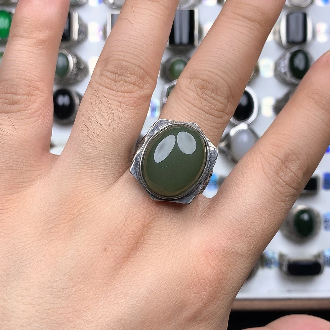 和田玉银S925镶嵌戒指