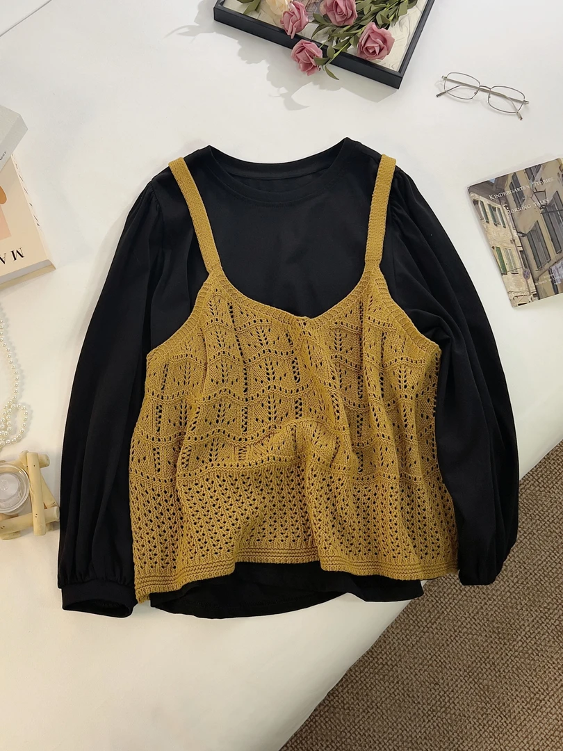 【女王洛克】韩版洋气减龄小衫+针织马夹两件套秋冬款套装LK82478