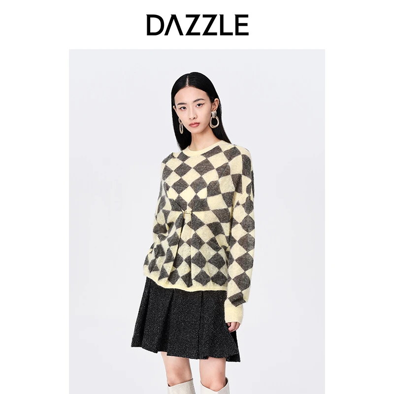 DAZZLE地素新款马海毛混纺慵懒风复古毛衣女2E4E448