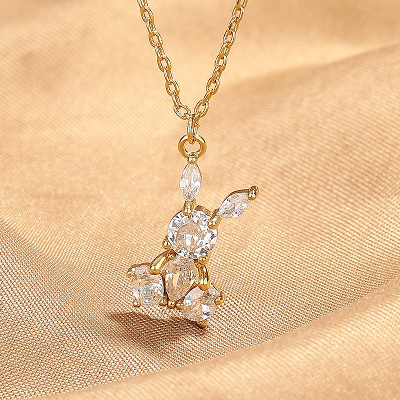 钛钢锆石项链 设计锆石流氓兔项链女气质小众日韩可爱兔子锁骨链