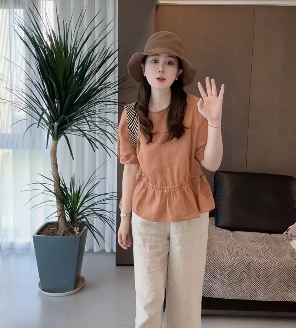 【菲菲爱穿搭】2025苎麻纯色夏季新款时尚文艺休闲简约上衣洋气