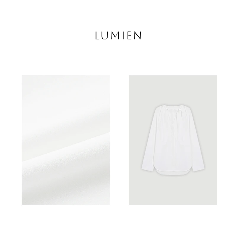 【LUMIEN】时尚极简风休闲百搭V领白色内搭长袖衬衫上衣女LX4LCC026