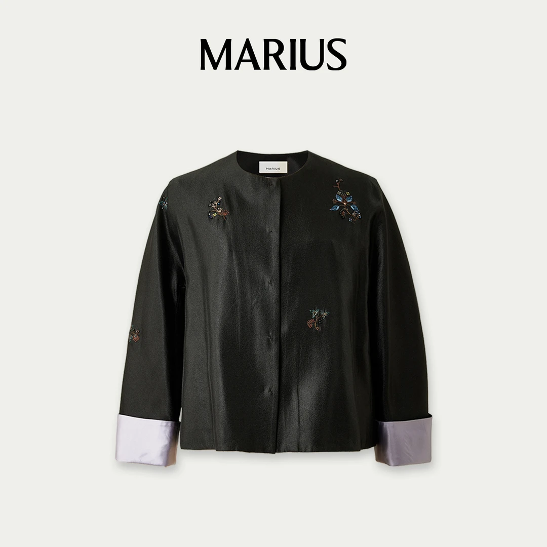 MARIUS“紫气东来”短外套女士印花长袖春夏立领新中式外套