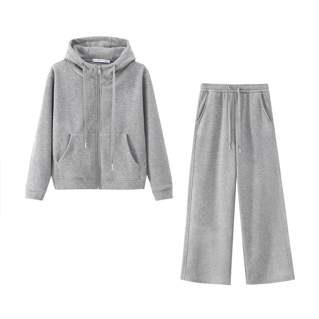 2026年冬季韩版时尚开衫连帽休闲运动套装宽松运动服