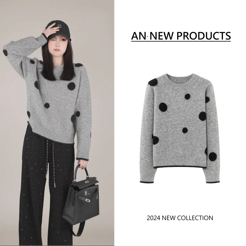 B11260冬季新款时尚慵懒百搭休闲套头波点针织毛衣