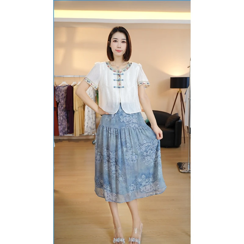 【送运费险】M1676 夏季新款高档洋气新中式收腰显瘦连衣裙女