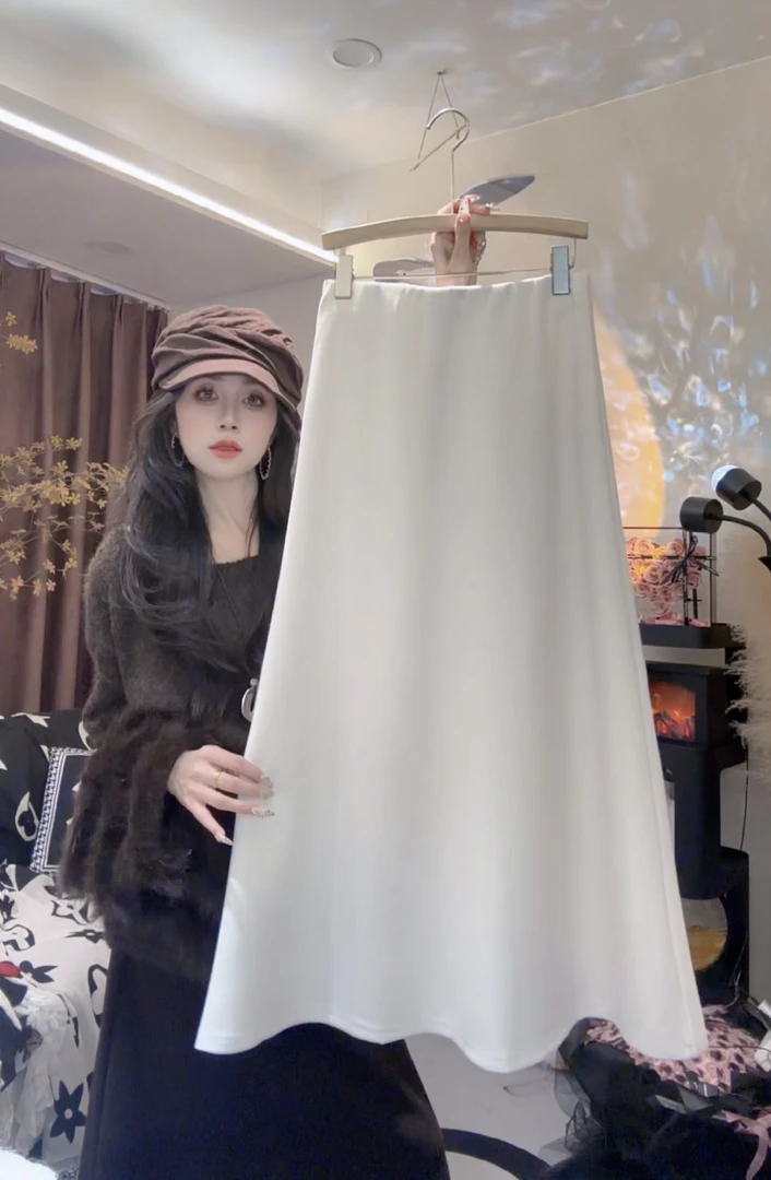 L.X~法式复古简约气质纯色半身裙女高腰显瘦A字宽松大摆伞裙6937