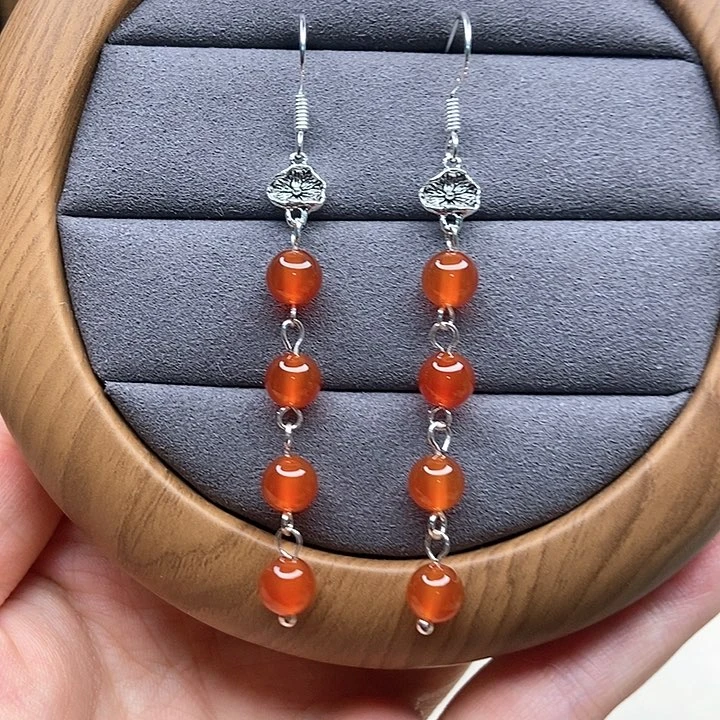 石英质玉耳钉银S925镶嵌