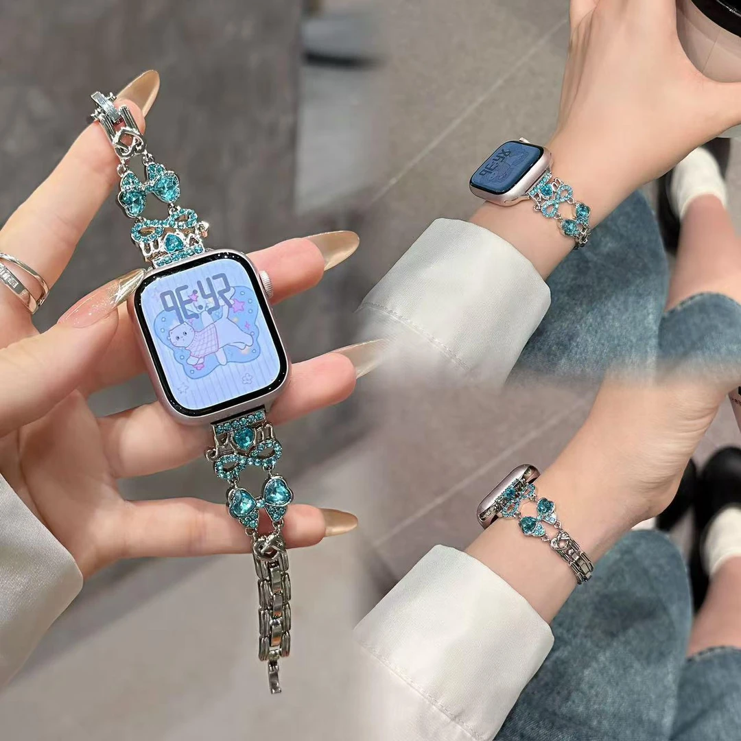 金属闪钻蝴蝶结适用于华为手环10女9表带fit3表链新款GT5小米9pro