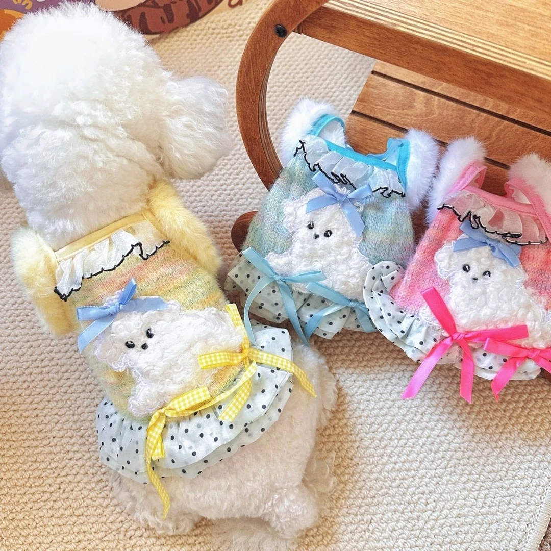 宠物秋冬新款软萌可爱毛绒厚厚吊带背心裙宠物睡衣萌宠家居服