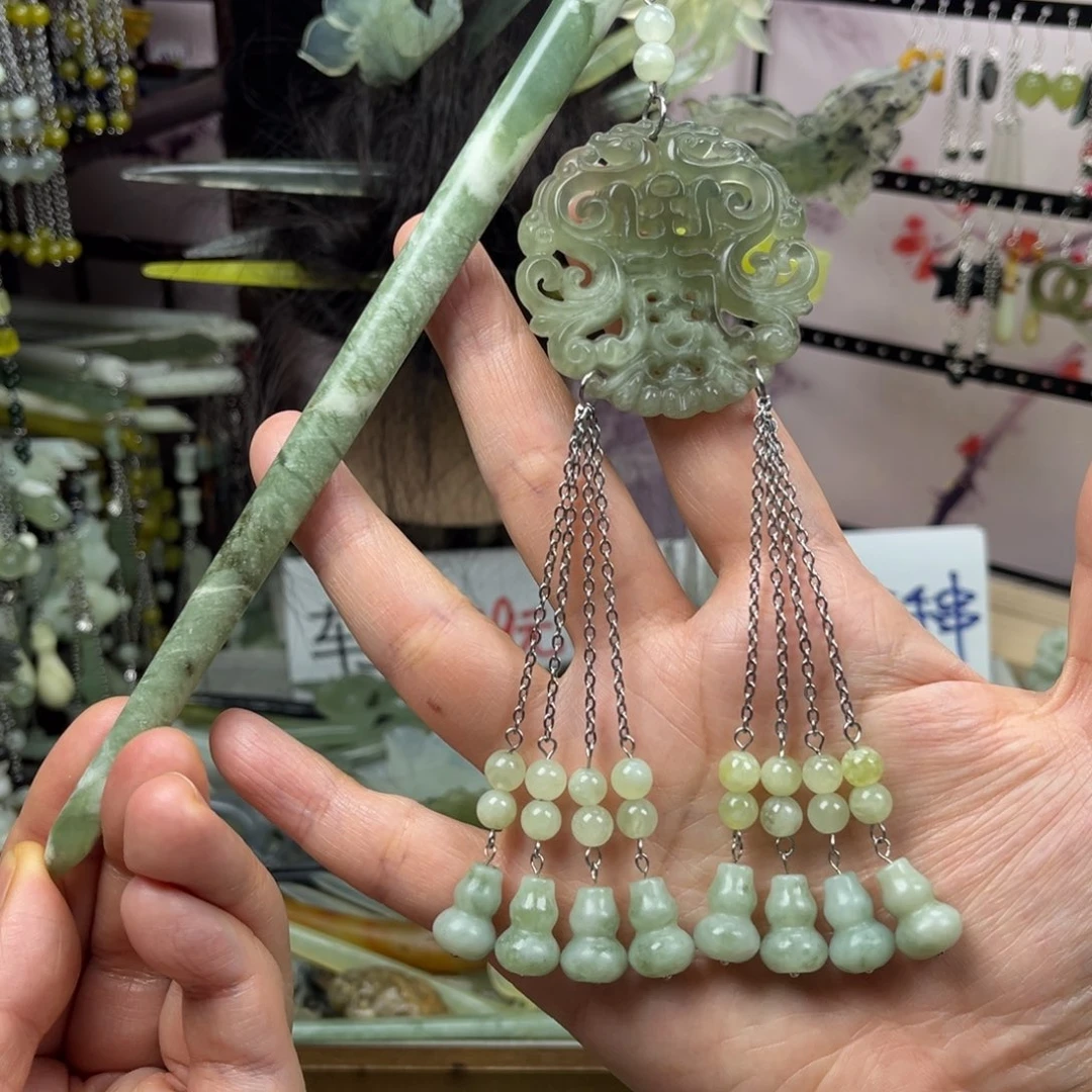 岫玉未镶嵌发饰长度18.5厘米左右