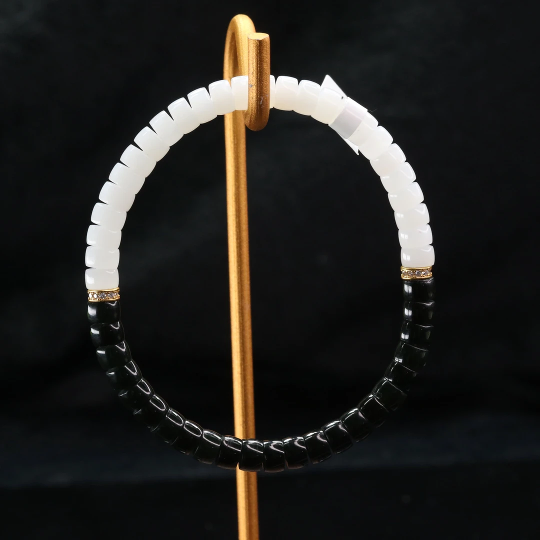 3和田玉白玉黑青直切手串/200316上海嘉禾拍卖