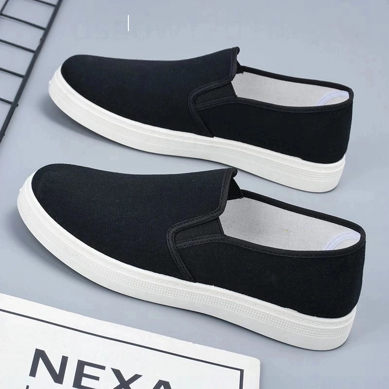 老北京布鞋休闲纯色帆布平跟厚款男鞋橡胶底透气防滑低帮圆头单件