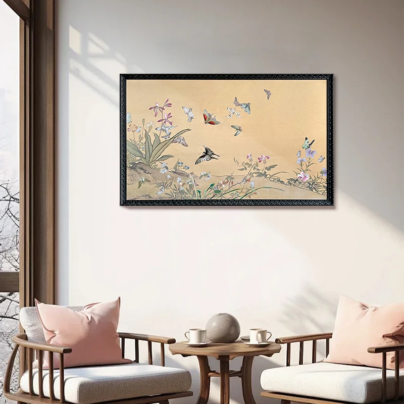 非遗真丝刺绣画《百蝶图》法式中式中古风客餐厅玄关装饰画高级感