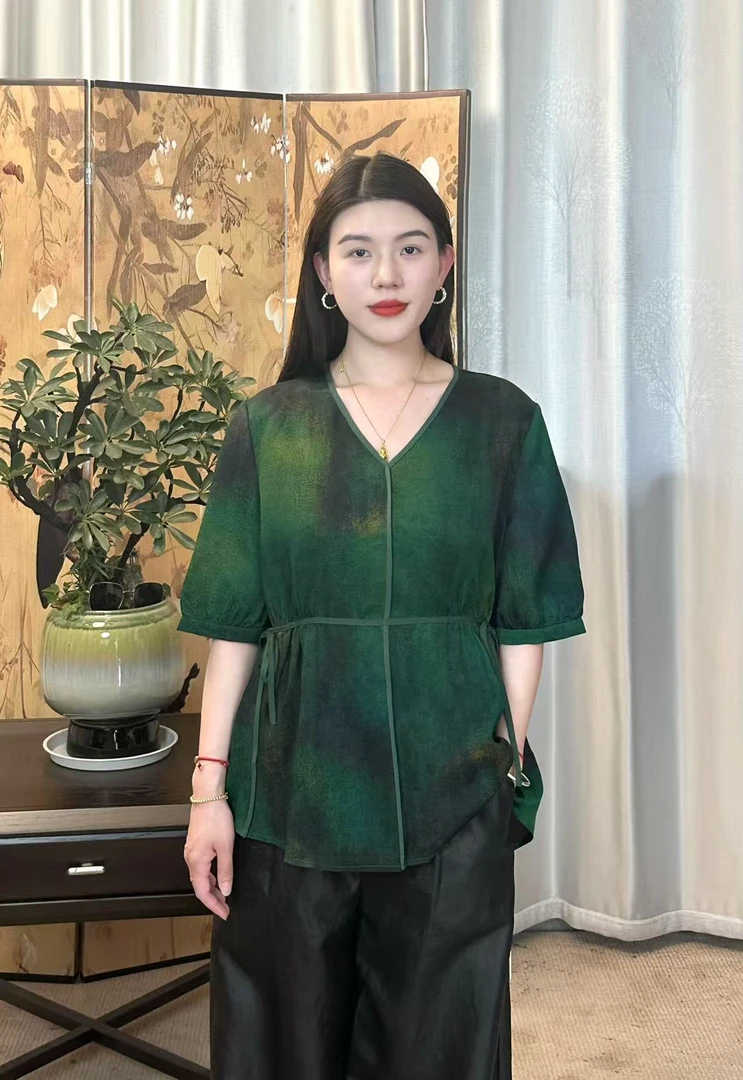 （桐言香云纱100%桑蚕丝）绿野仙踪花萝香云纱上衣