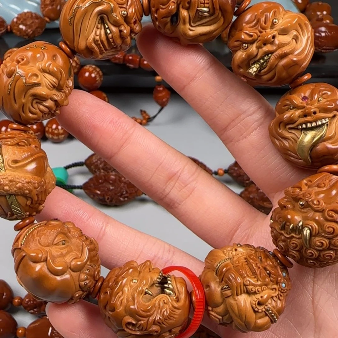 手串橄榄核油核镶嵌恶僧手串