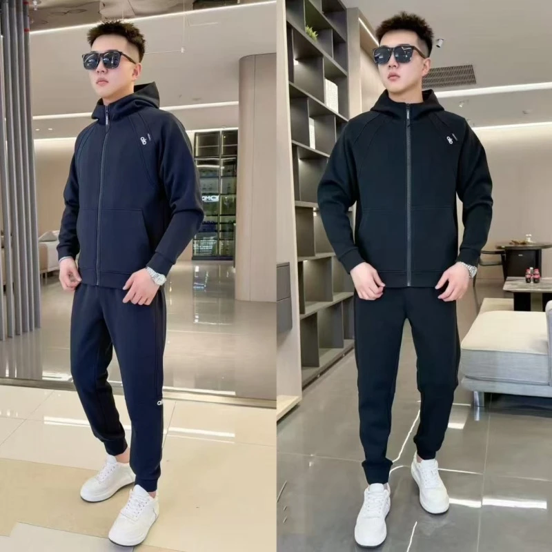 秋季男士休闲运动套装纯色简约轻奢两件套舒适连帽8002双