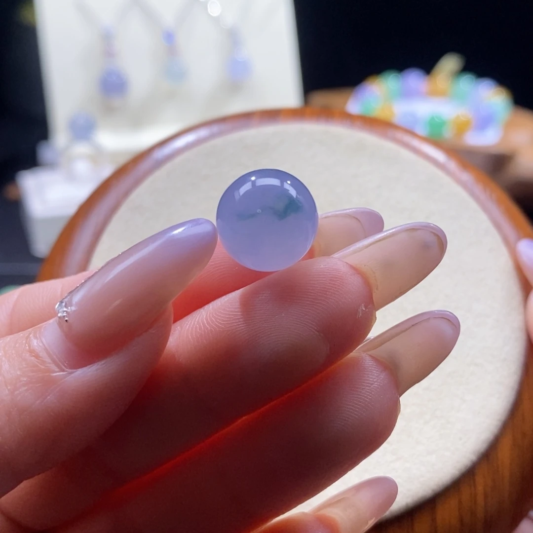 翡翠未镶嵌颈饰翡翠浓紫飘花珠12.6mm