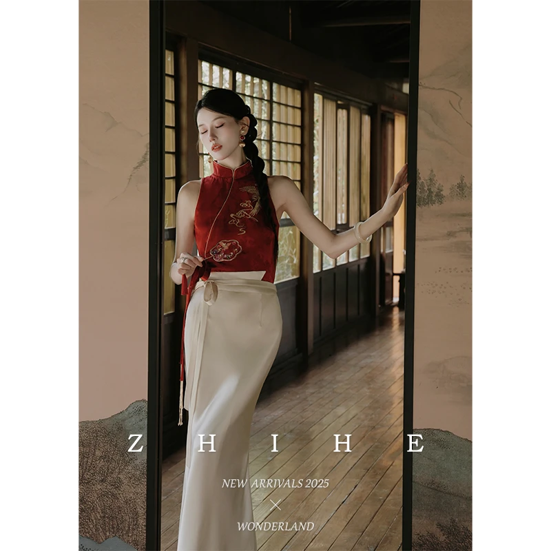 无艳一禾【雁回时】囍嫁系列 100人丝提花重工刺绣上衣+醋酸半裙