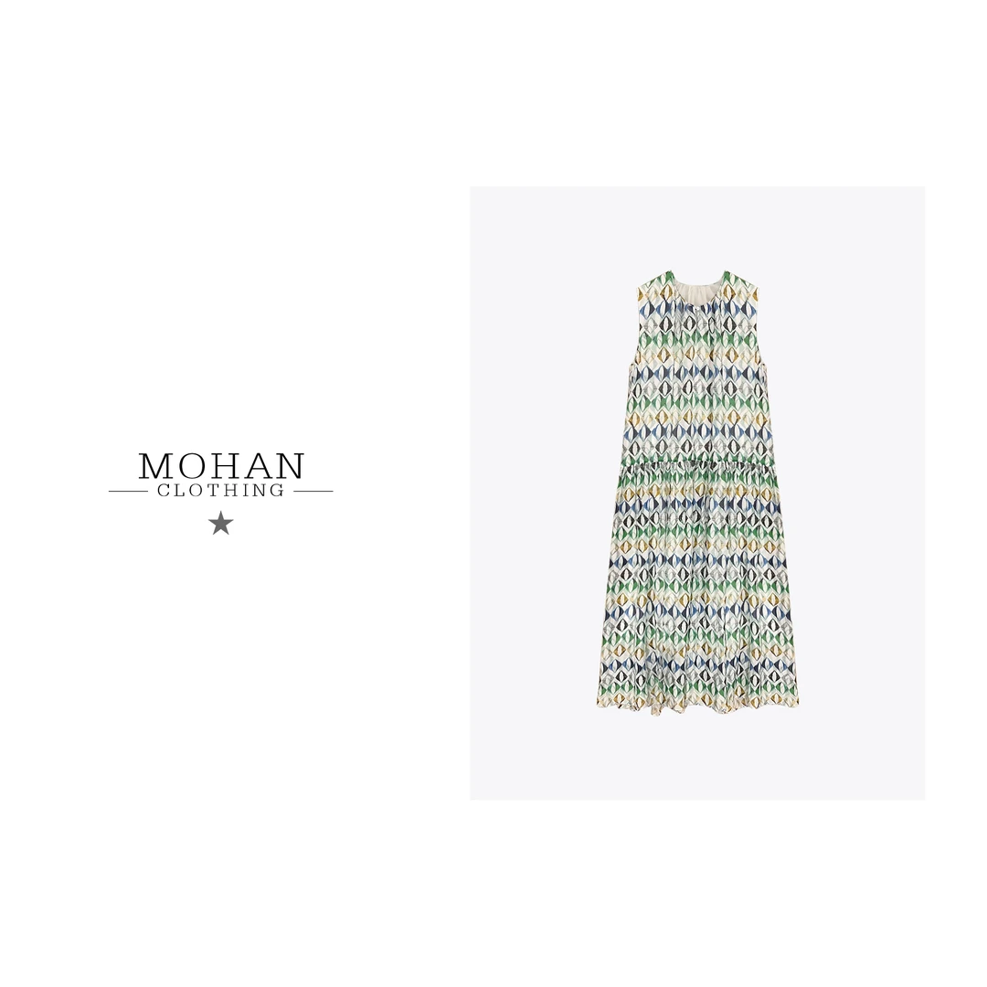 CLOTHING/墨含夏季高奢时尚潮流气质优雅彩色菱格连衣裙PHJ309